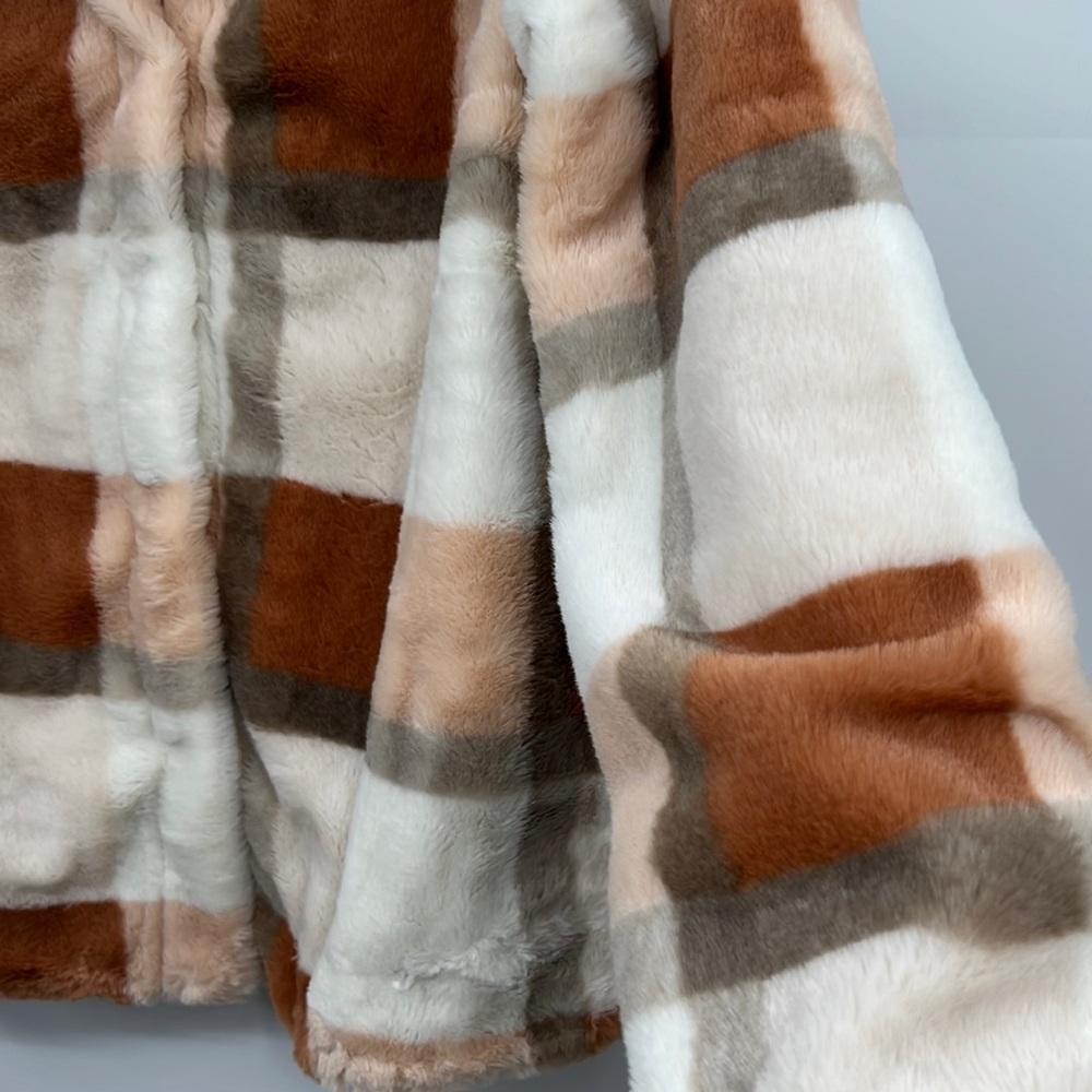 🆕Hem & Thread Fleece Jacket Plaid Colorblock Cream Orange Brown Lined Restocked - Picture 5 of 15